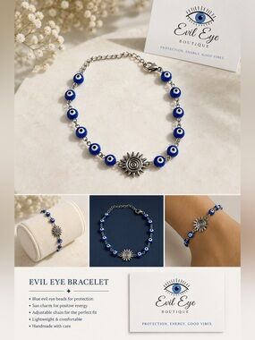Evil Eye Sun Charm Bracelet - Blue